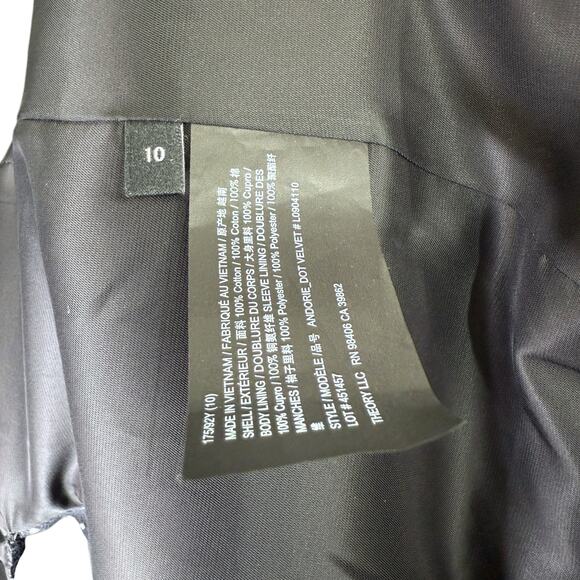 Theory Women's Size 10 Andorie Dot Velvet Jacket Black White Polka Dot Career - Picture 7 of 11